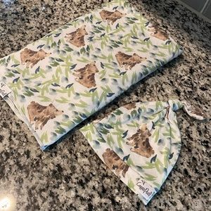 Copper Pearl matching swaddle and hat